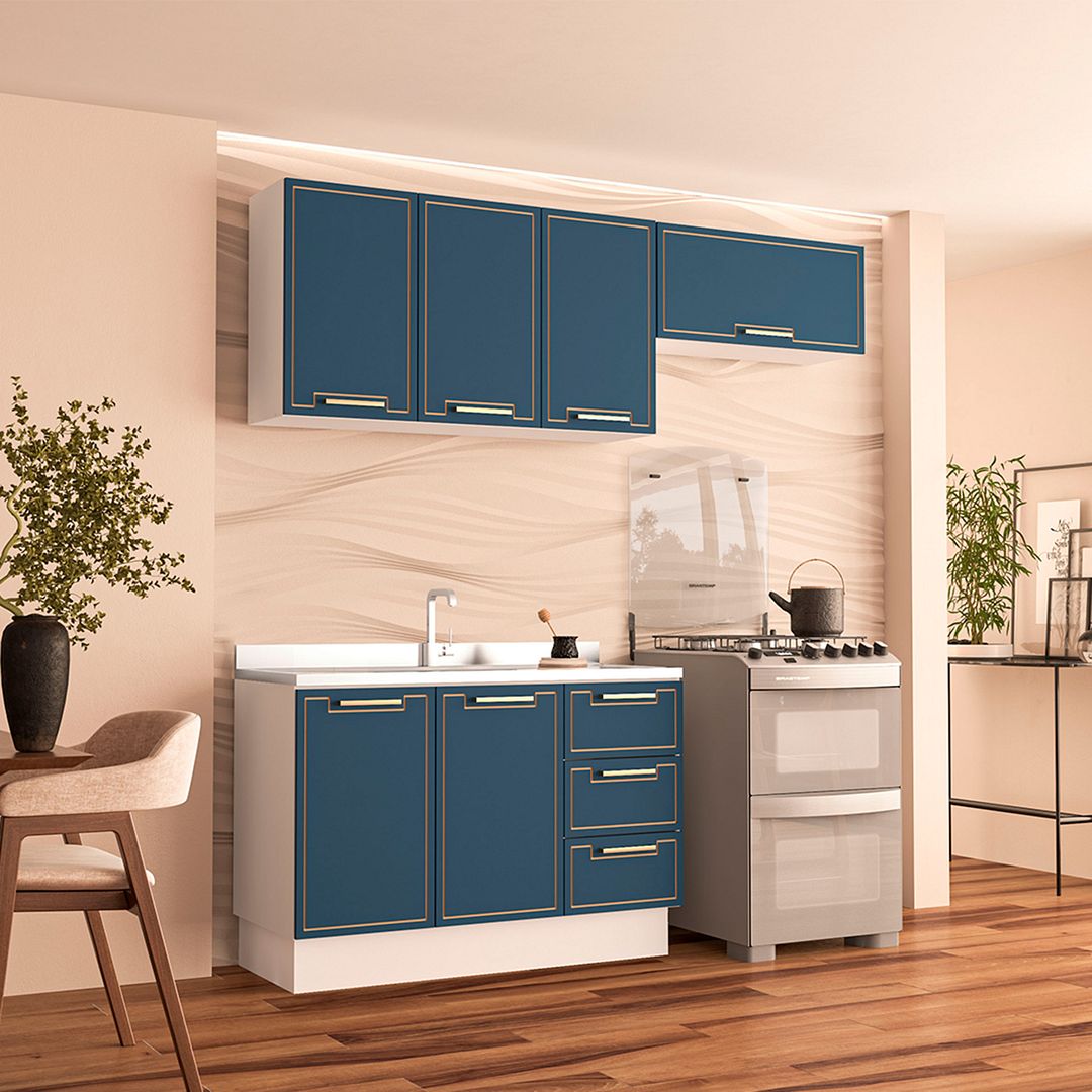 Cozinha Completa 3 Peças 225x200cm Com Design Compacto E Funcional Em Mdp/mdf Politorno