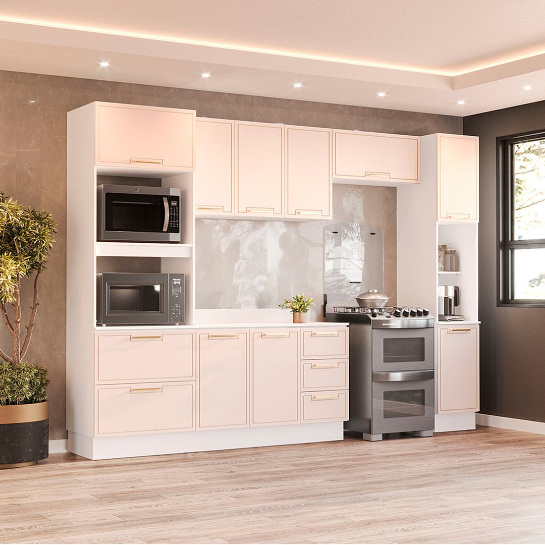 Cozinha Completa 5 Peças 225x310cm Com Torre Quente E Design Moderno Em Mdp/mdf Politorno