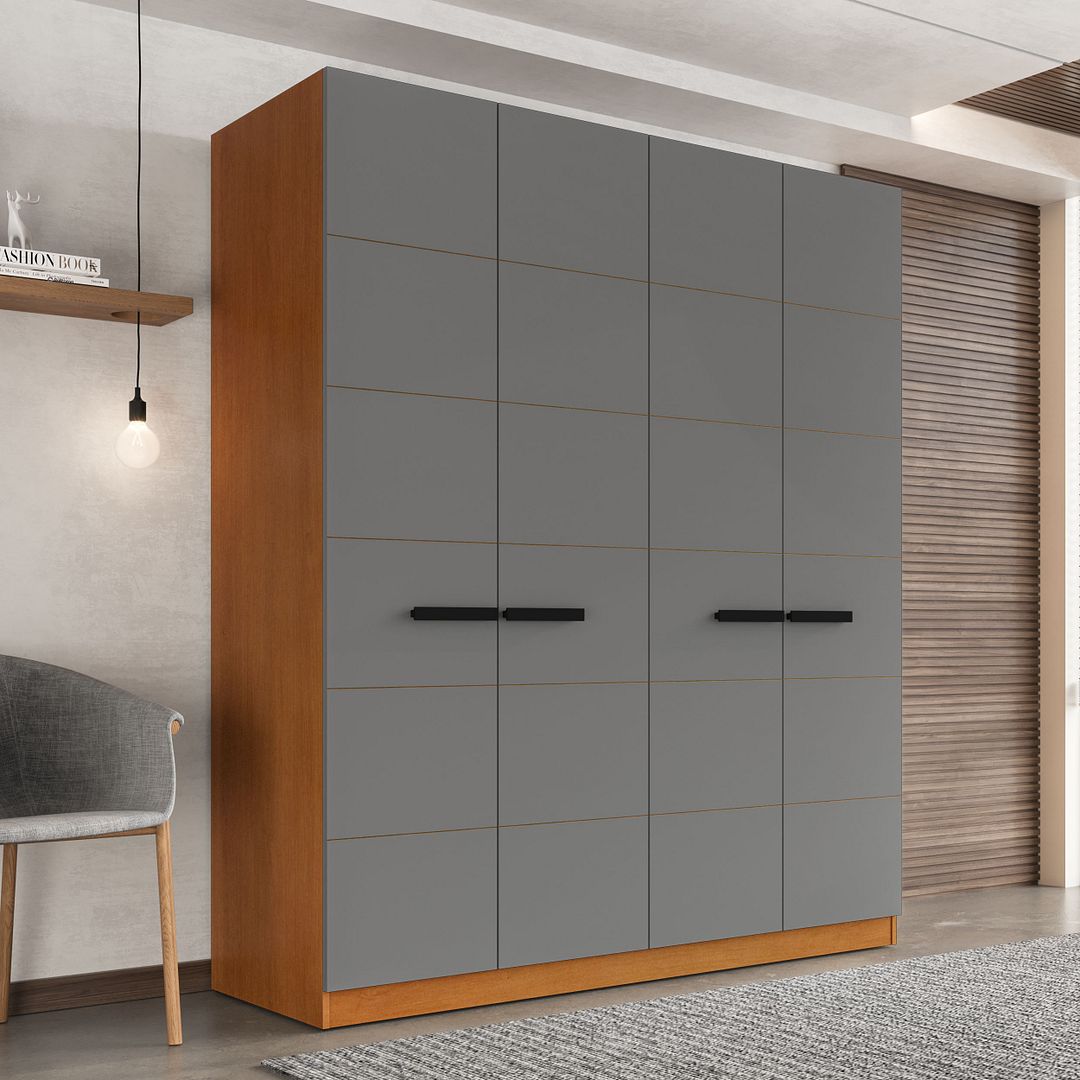 Guarda-Roupa 4 Portas 4 Gavetas 161cm Com Design Sofisticado E Acabamento Em Pintura Uv Em Mdp/mdf Politorno