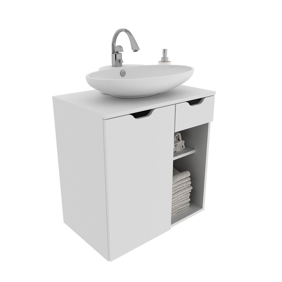 Balcão Gabinete para Banheiro Suspenso 60cm com 1 Gaveta MDP Branco Tecnomobili