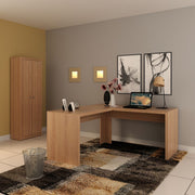 Conjunto de Escritório com Armário  2 Portas 5 Prateleiras e Mesa Angular em L 157,3cm MDP Amêndoa Tecnomobili