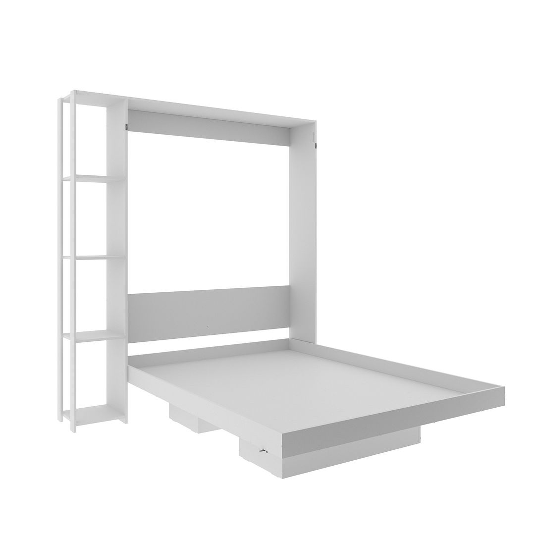 Cama Articulada Vertical Casal de Parede com 4 Prateleiras e 2 Nichos MDP Branco Até 240kg Tecnomobili