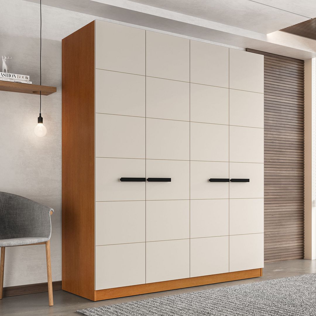 Guarda-Roupa 4 Portas 4 Gavetas 161cm Com Design Sofisticado E Acabamento Em Pintura Uv Em Mdp/mdf Politorno