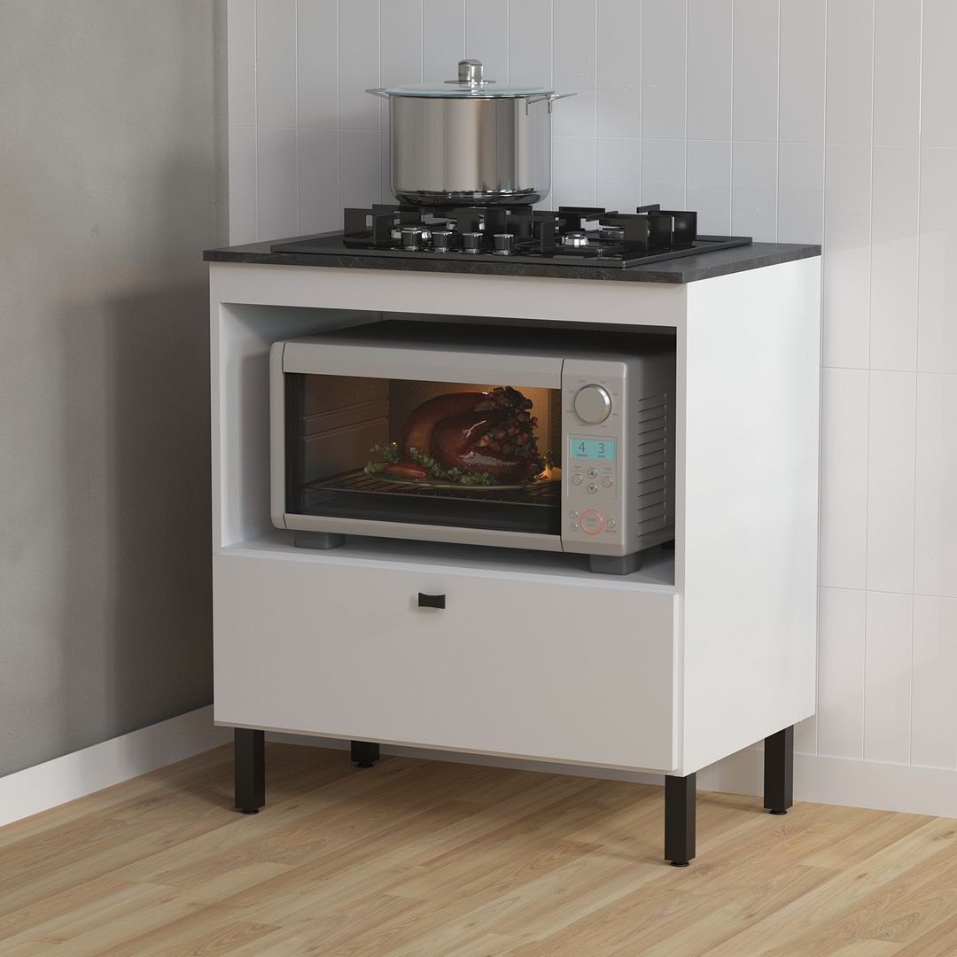 Balcão Cozinha Cooktop 4 Bocas com 1 Porta Basculante e Nicho para Forno ou Micro MDP Tecnomobili