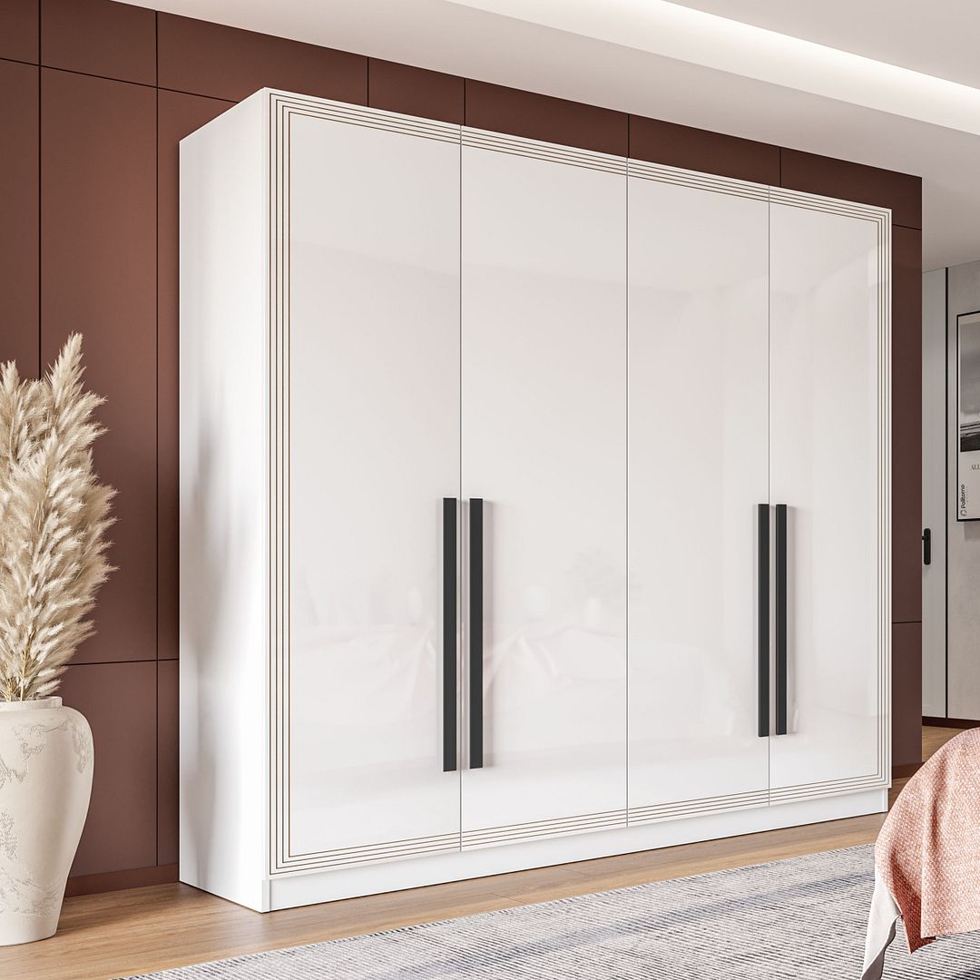 Guarda-Roupa 4 Portas 4 Gavetas 161cm Com Detalhes Usinados E Corrediça Telescópica Em Mdp/mdf Politorno