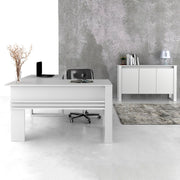 Conjunto de Escritório com Mesa 136cm em L com e Balcão 136cm com 3 portas e 1 Prateleira MDP Branco Tecnomobili