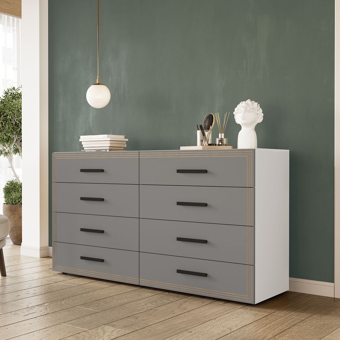 Cômoda 8 Gavetas 150cm Com Detalhes Usinados E Corrediça Telescópica Em Mdp/mdf Politorno
