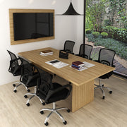 Conjunto de Escritório com Mesa de Reunião 220cm e Painel Suspenso até 42 Polegadas MDP Amêndoa Tecnomobili