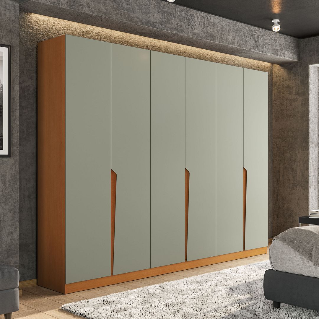Guarda-Roupa 6 Portas 4 Gavetas 242cm Com Corrediça Telescópica Em Mdp/mdf Politorno