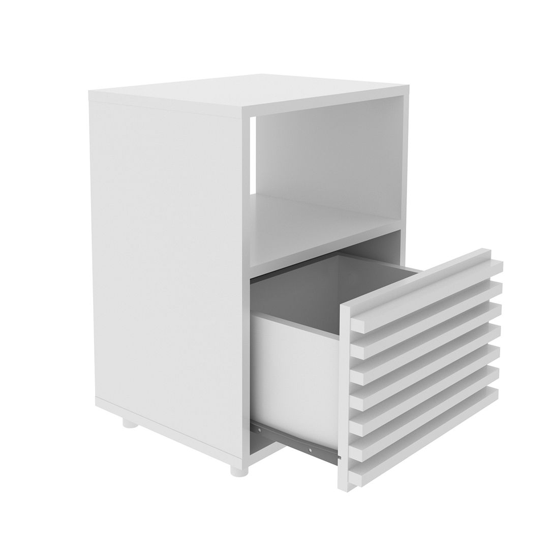 Mesa de Cabeceira para Quarto com 1 Gaveta e Detalhe Ripado MDP BrancoTecnomobili