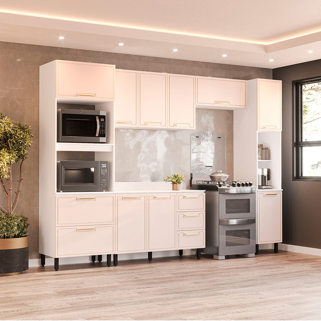 Cozinha Completa 5 Peças 225x310cm Com Amplo Espaço E Design Moderno Em Mdp/mdf Politorno