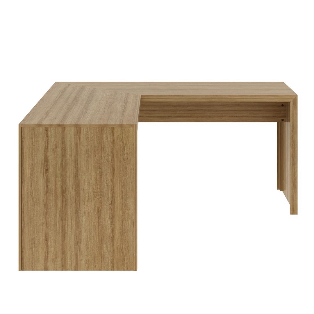 Conjunto de Escritório com Armário  2 Portas 5 Prateleiras e Mesa Angular em L 157,3cm MDP Amêndoa Tecnomobili