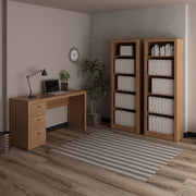 Conjunto de Escritório com Mesa Reta 3 Gavetas e 2 Estantes com 5 Prateleiras MDP Amêndoa Tecnomobili