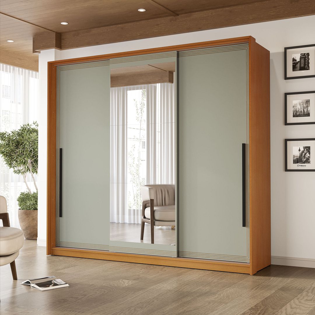 Guarda-Roupa 3 Portas 4 Gavetas 220cm Com Detalhes Usinados E Corrediça Telescópica Em Mdp/mdf Politorno