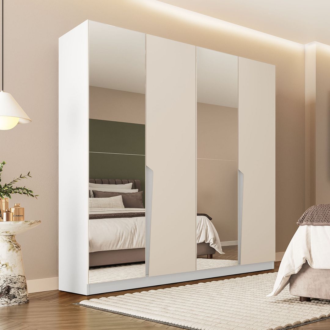 Guarda-Roupa 4 Portas 4 Gavetas Com Espelho 161cm Em Mdp/mdf Politorno
