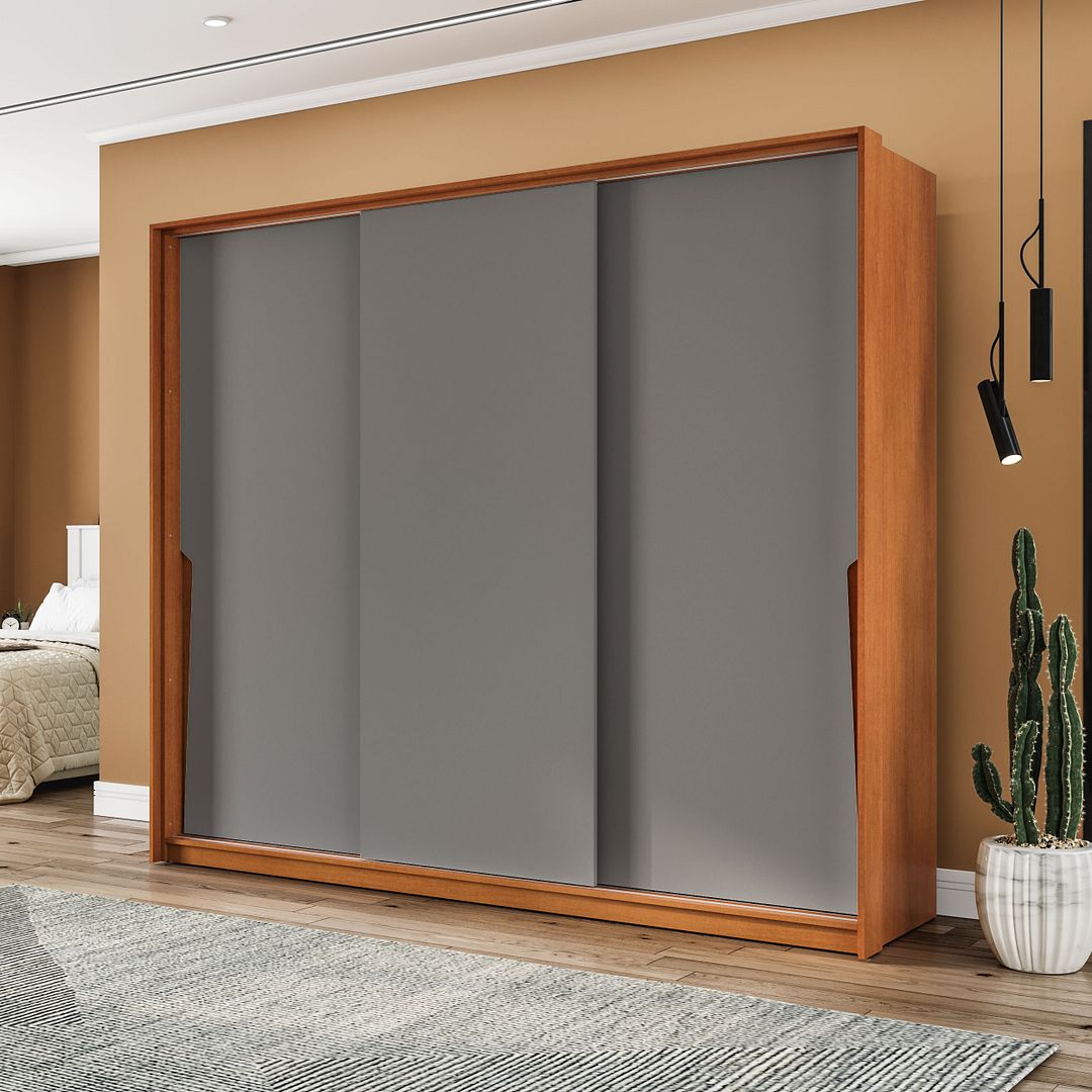 Guarda-Roupa 3 Portas De Correr 4 Gavetas 220cm Com Corrediça Telescópica Em Mdp/mdf Politorno