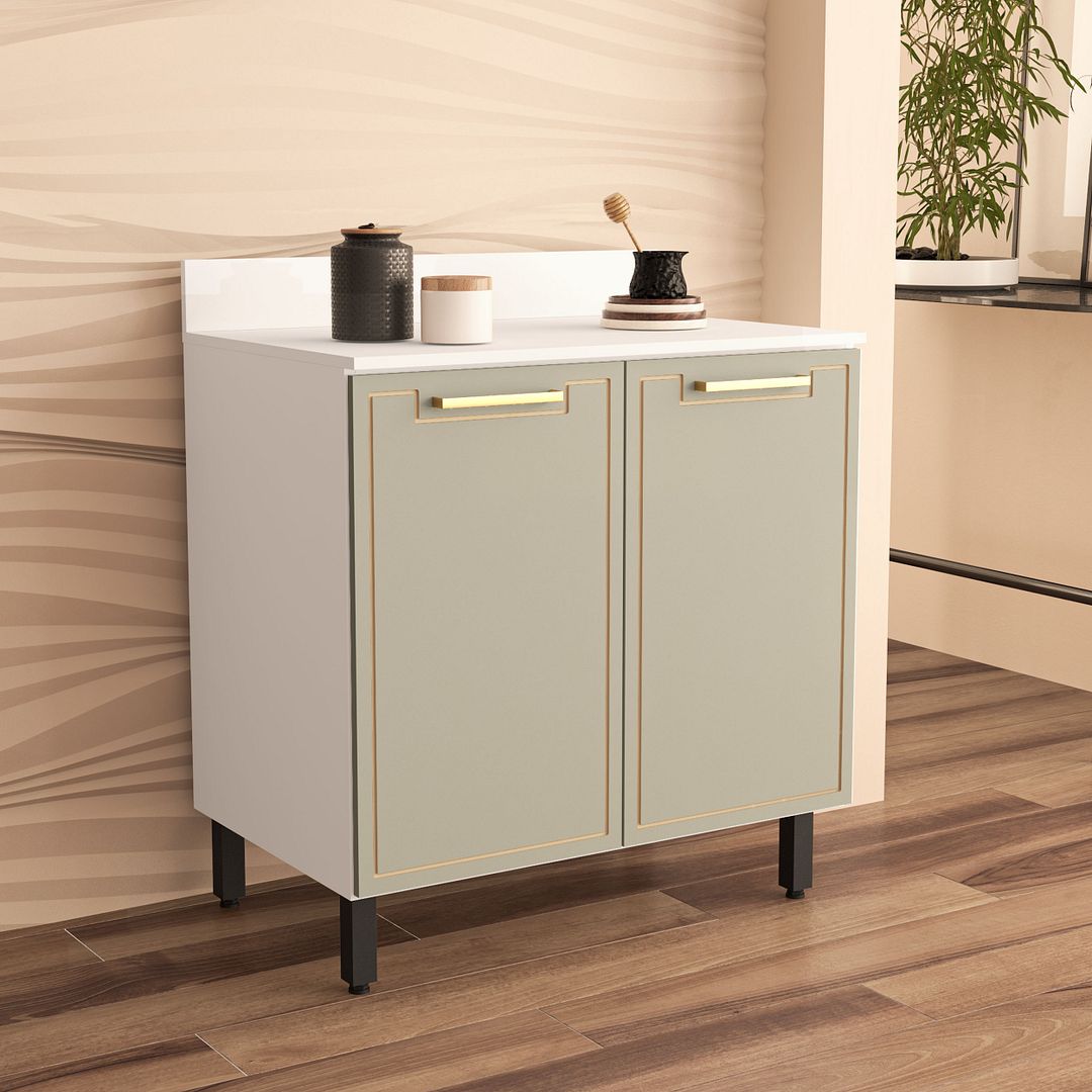 Balcão De Cozinha 2 Portas 80cm Com Detalhes Usinados Em Mdp/mdf Politorno
