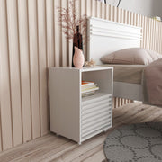Mesa de Cabeceira para Quarto com 1 Gaveta e Detalhe Ripado MDP BrancoTecnomobili