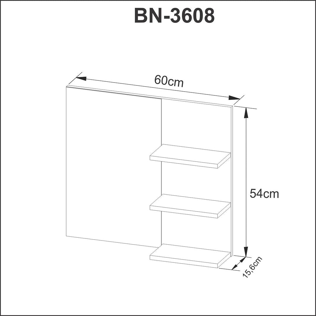 Espelho para Banheiro Suspenso 60cm com 3 Prateleiras MDP Branco Tecnomobili