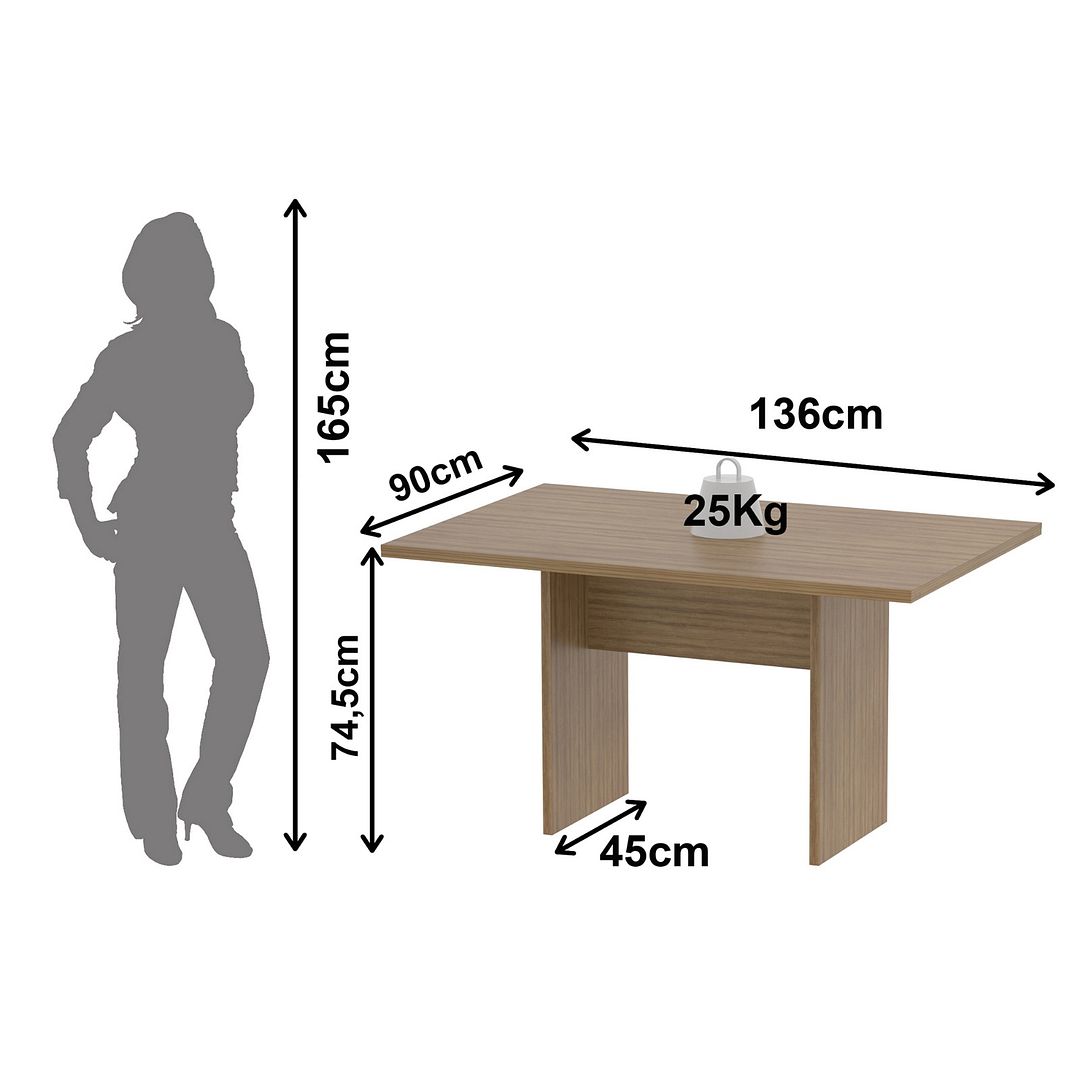 Conjunto de Escritório com Mesa de Reunião 136cm e Painel Suspenso até 42 Polegadas MDP Amendoa Tecnomobili