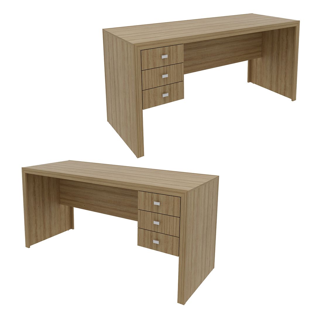 Conjunto de Escritório com Balcão, Armário Alto e Mesa 155cm com 3 Gavetas Reversível MDP Amêndoa Tecnomobili