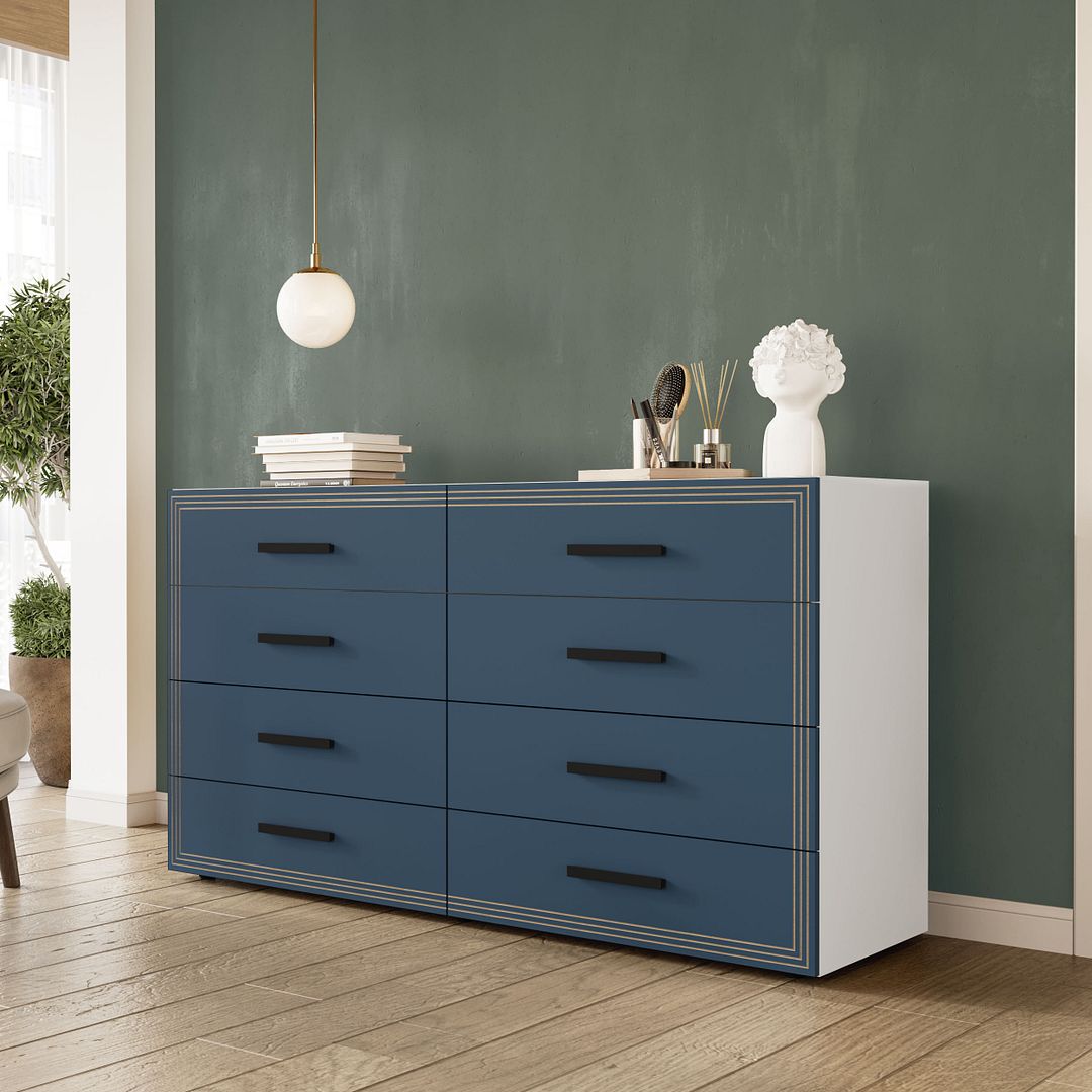 Cômoda 8 Gavetas 150cm Com Detalhes Usinados E Corrediça Telescópica Em Mdp/mdf Politorno