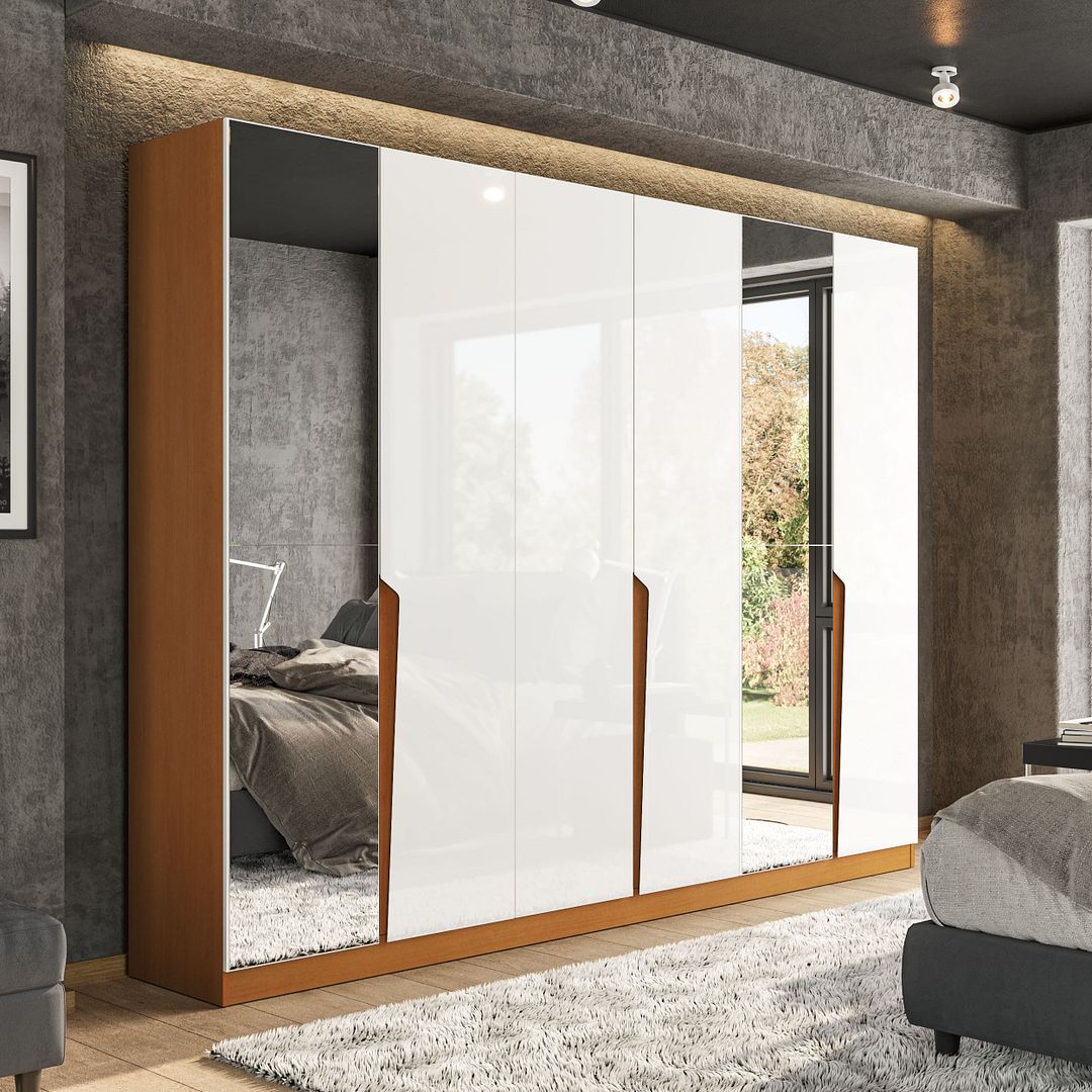 Guarda-Roupa 6 Portas 4 Gavetas Com Espelho 242cm Em Mdp/mdf Politorno