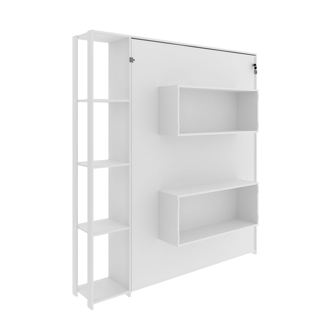 Cama Articulada Vertical Casal de Parede com 4 Prateleiras e 2 Nichos MDP Branco Até 240kg Tecnomobili