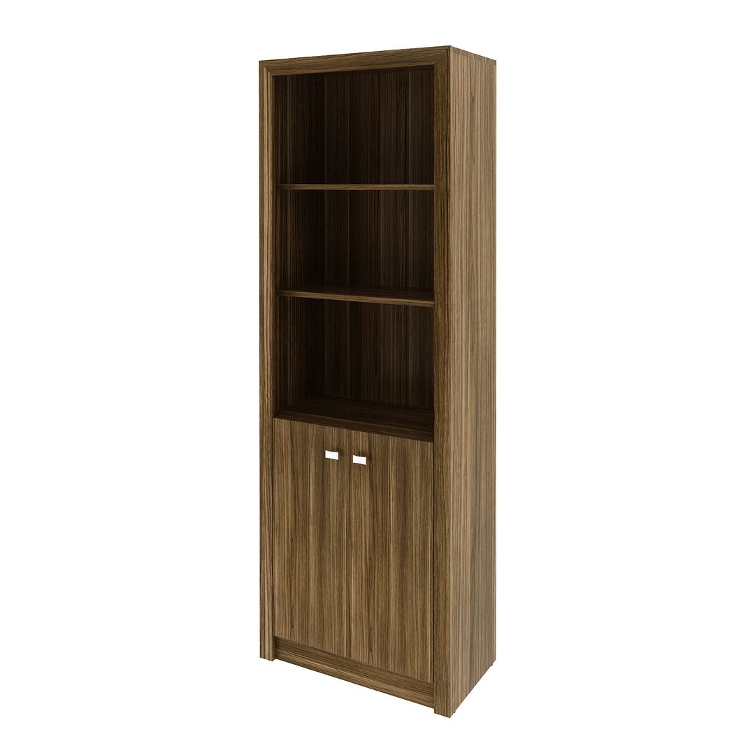 Conjunto de Escritório com Mesa Apoio Lateral 3 Gavetas e Armário Alto com 2 Portas 5 Prateleiras MDP Nogal Tecnomobili