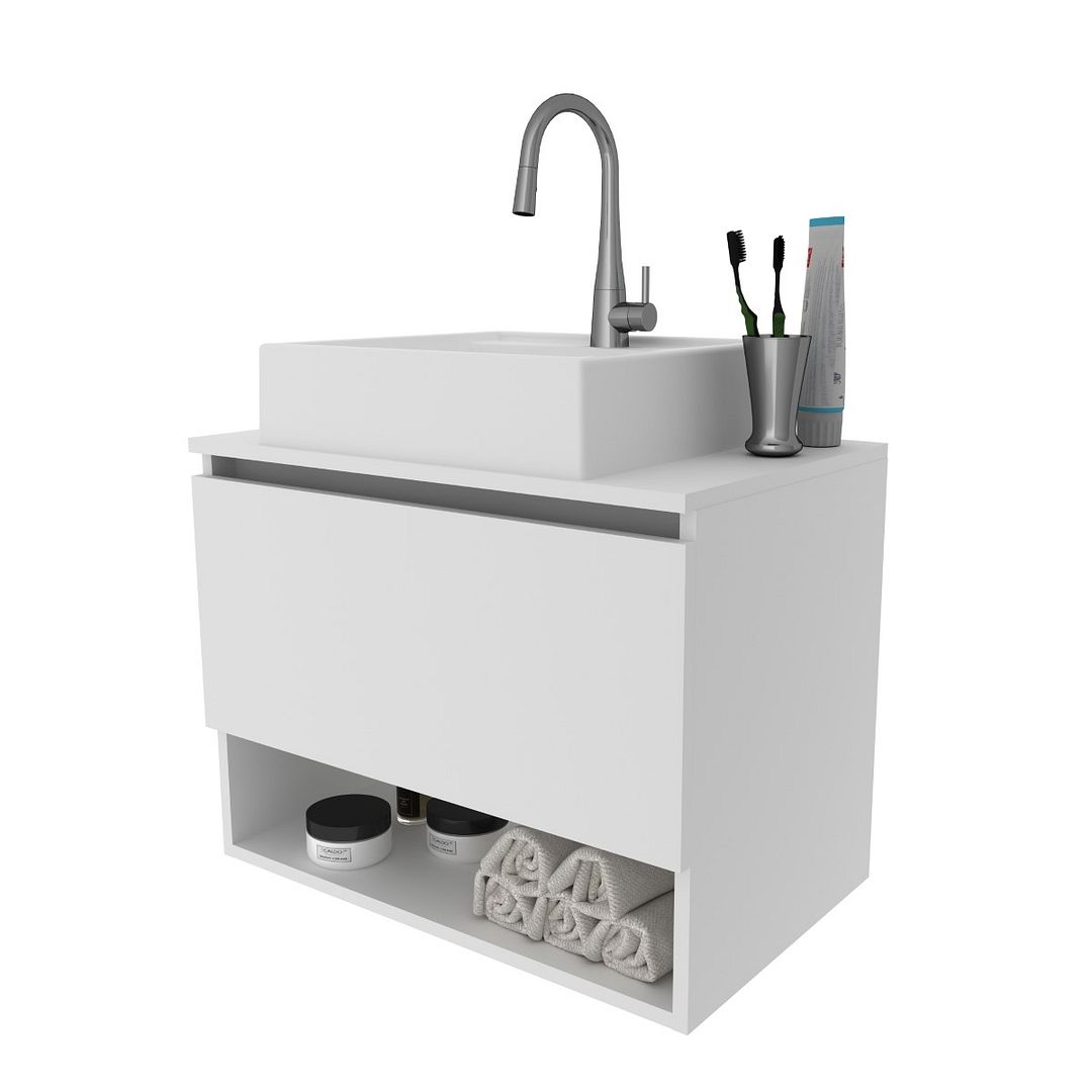 Balcão Gabinete para Banheiro Suspenso 60cm com 1 Porta MDP Branco Tecnomobili