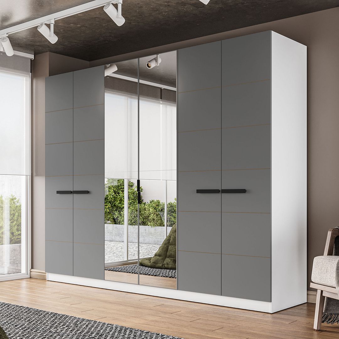 Guarda-Roupa 6 Portas 4 Gavetas 242cm Com Design Sofisticado E Acabamento Em Pintura Uv Em Mdp/mdf Politorno