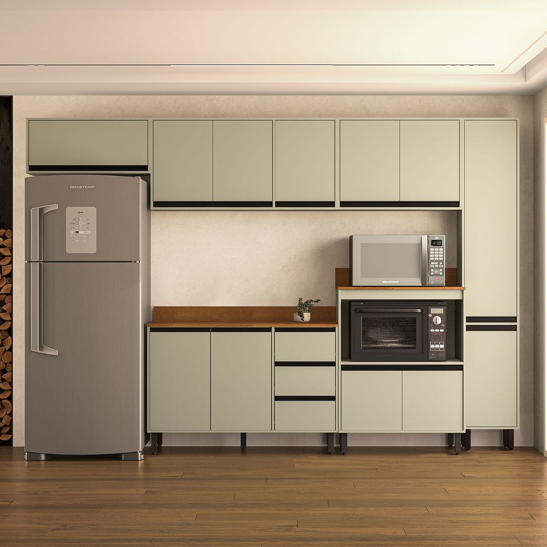 Cozinha Completa 6 Peças 214x317cm Com Amplo Espaço E Pintura Uv Em Mdp Politorno