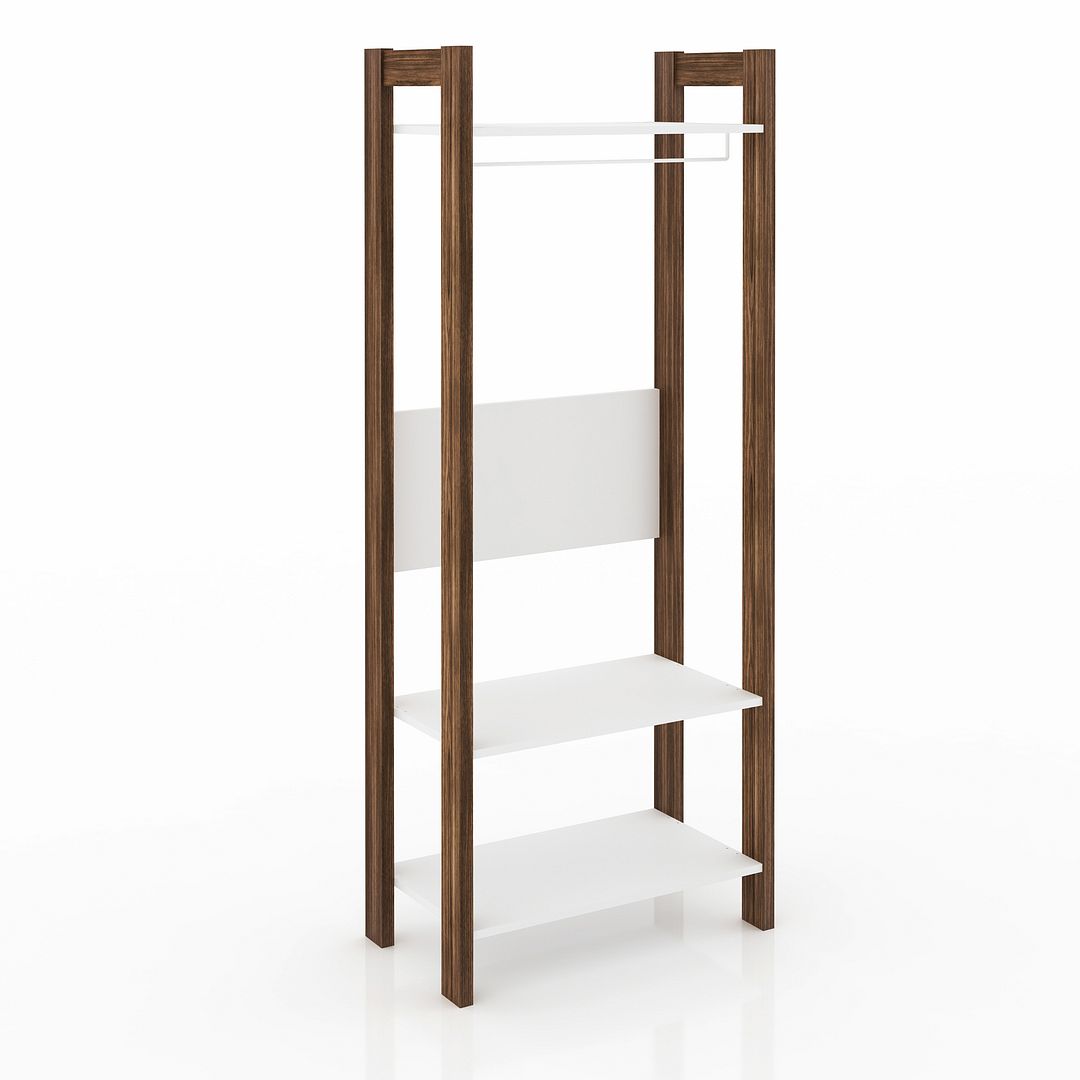 Armário Closet Quarto com 3 Prateleiras e Cabideiro MDP Branco/Nogal Tecnomobili