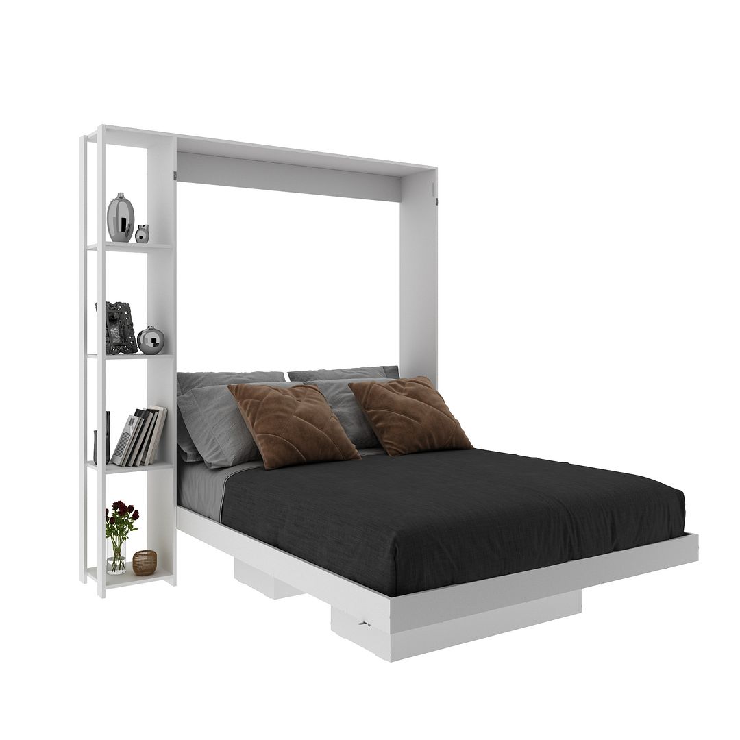 Cama Articulada Vertical Casal de Parede com 4 Prateleiras e 2 Nichos MDP Branco Até 240kg Tecnomobili