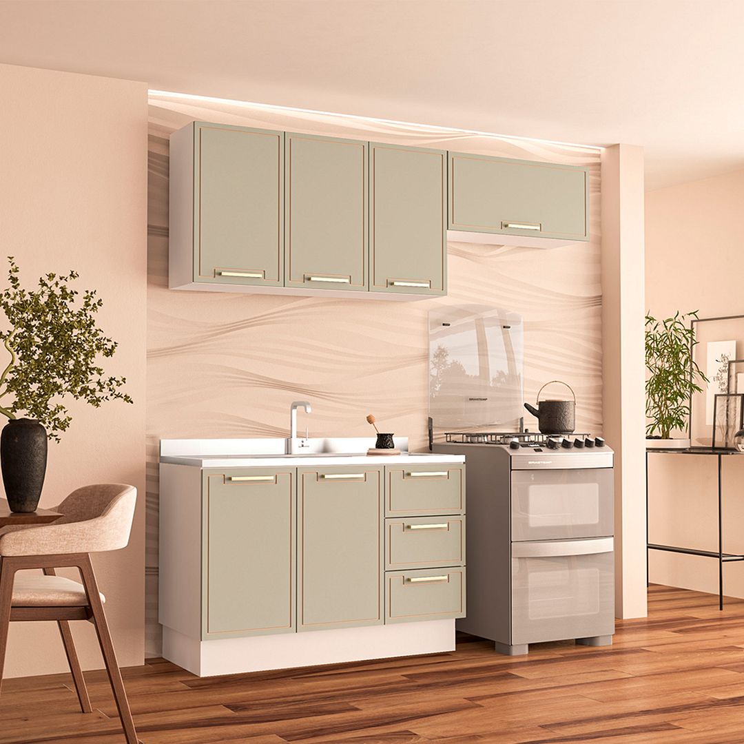 Cozinha Completa 3 Peças 225x200cm Com Design Compacto E Funcional Em Mdp/mdf Politorno