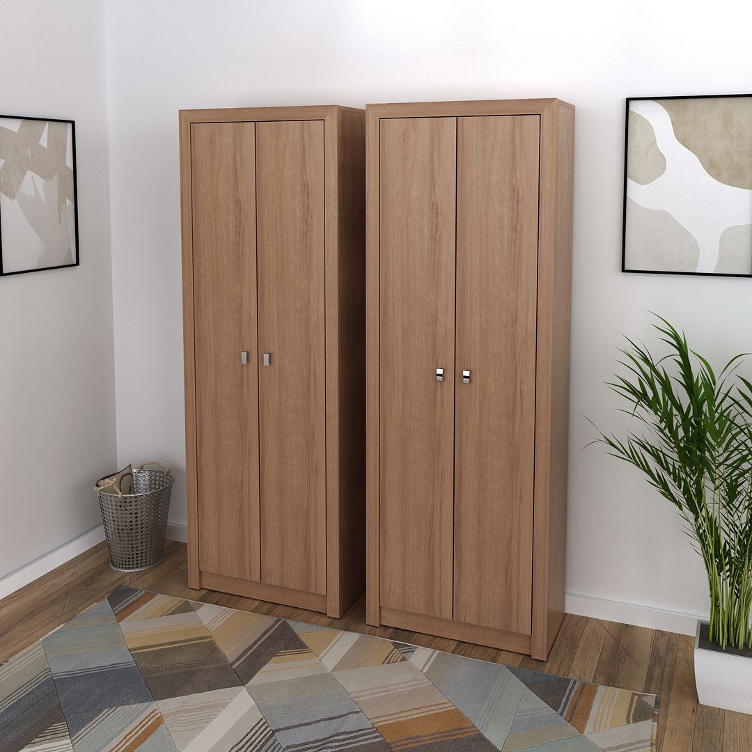 Conjunto de Escritório com 2 Armários com 2 Portas 5 Prateleiras e 2 Puxadores PVC MDP Amêndoa Tecnomobili