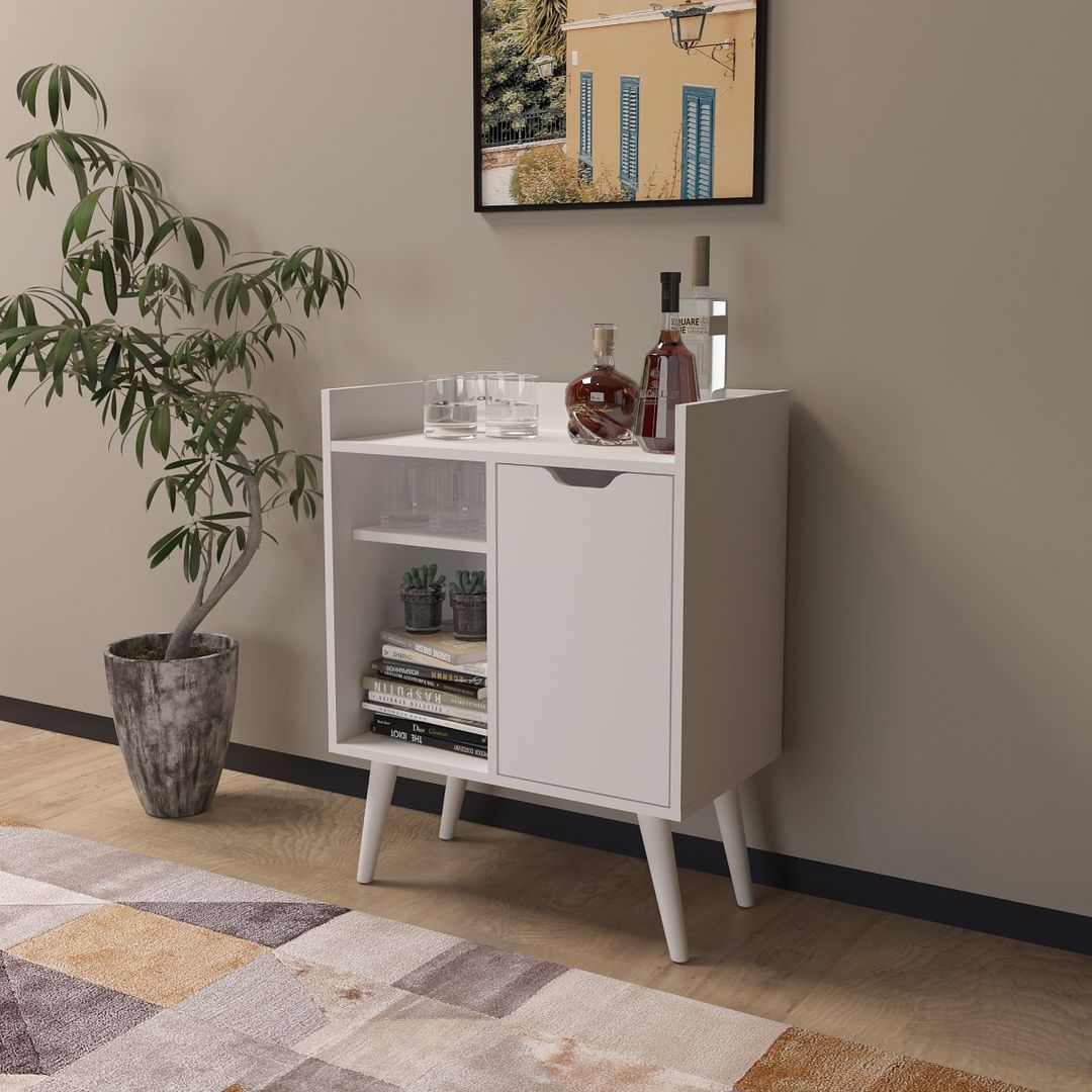 Aparador de Sala Bar/Café Multifuncional com 1 Porta MDP Branco Tecnomobili