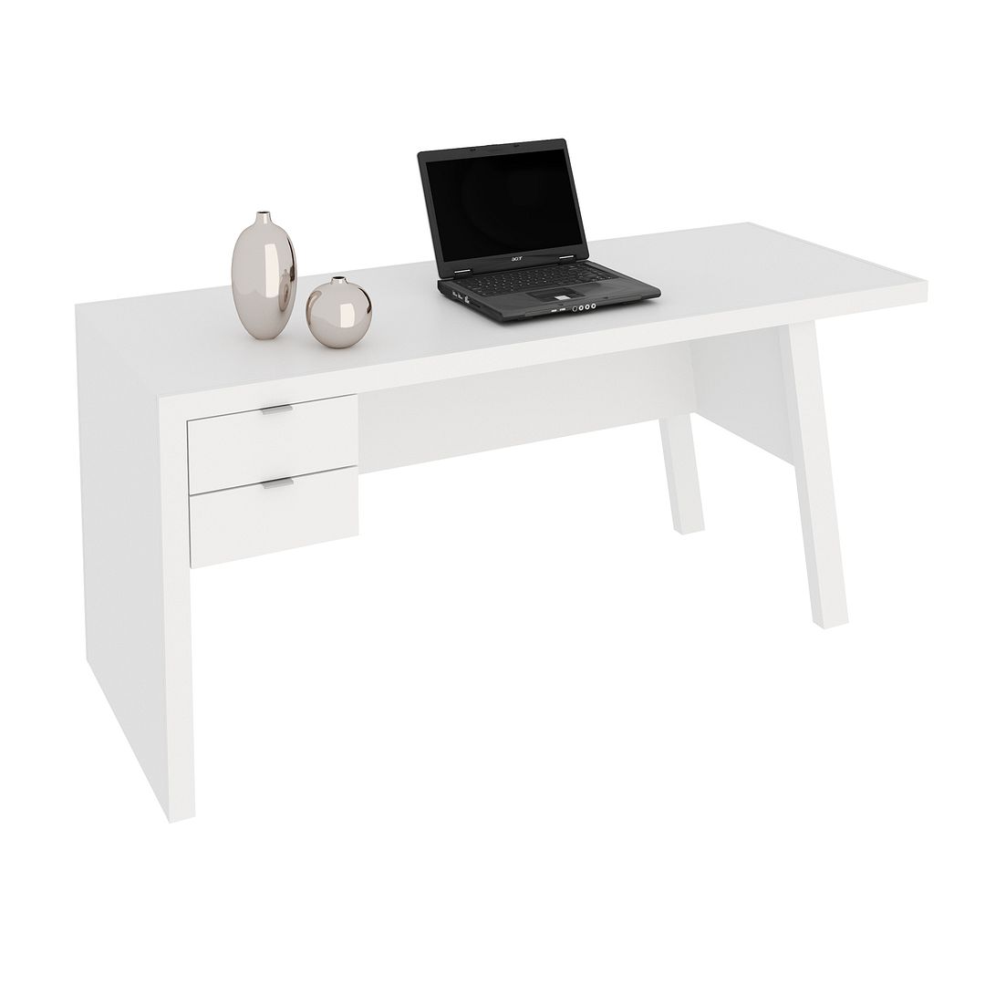 Mesa para Escritório 163cm com 2 gavetas MDP Branco Tecnomobili