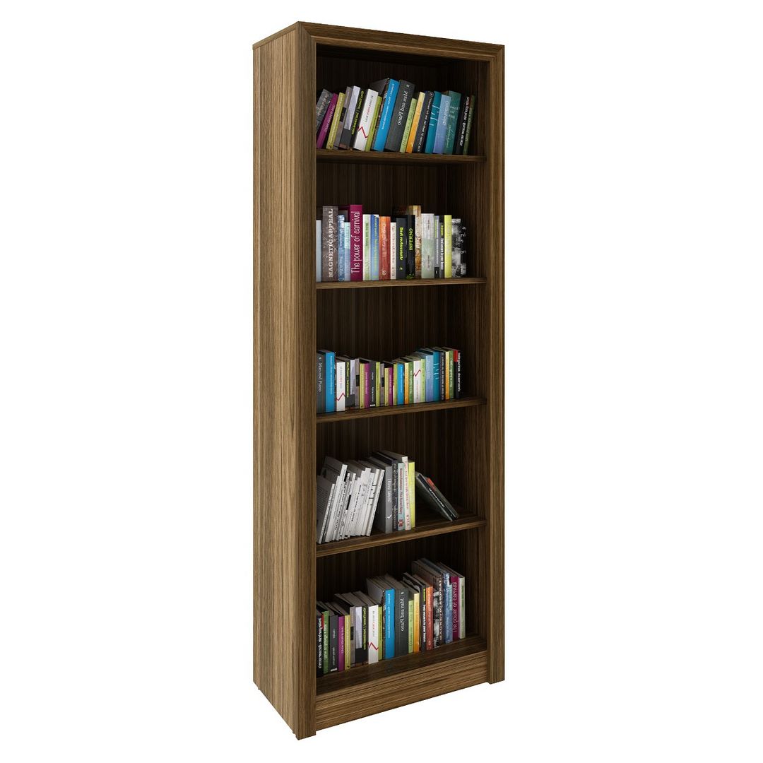 Conjunto de Escritório com Estante, Armário 2 Portas e Mesa 138,5cm Formato em L  2 Gavetas MDP Nogal Tecnomobili