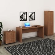 Conjunto de Escritório com Armário, Mesa 163cm e Gaveteiro 1 Gaveta MDP Amêndoa Tecnomobili