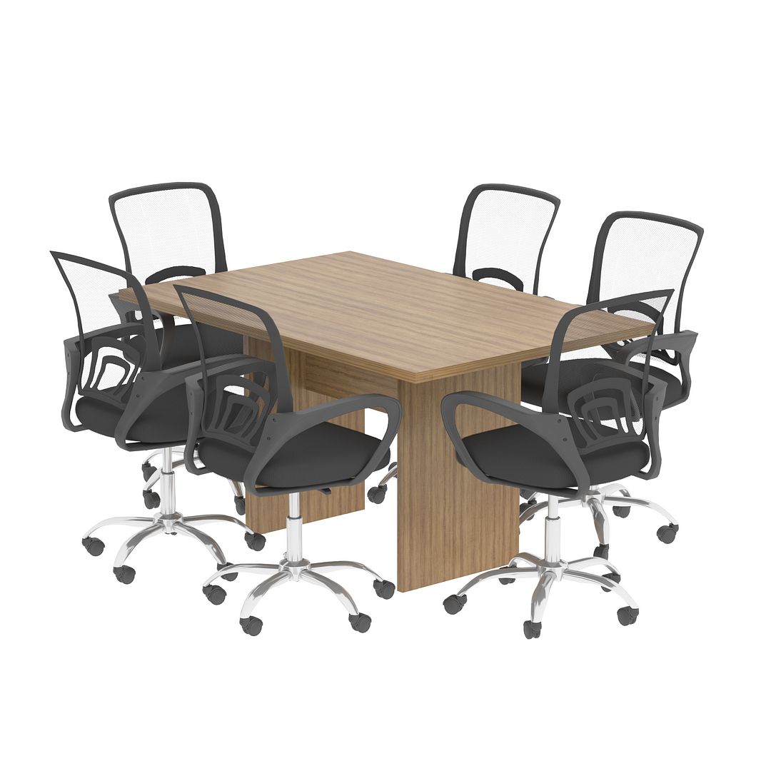 Conjunto de Escritório com Mesa de Reunião 136cm e Painel Suspenso até 42 Polegadas MDP Amendoa Tecnomobili