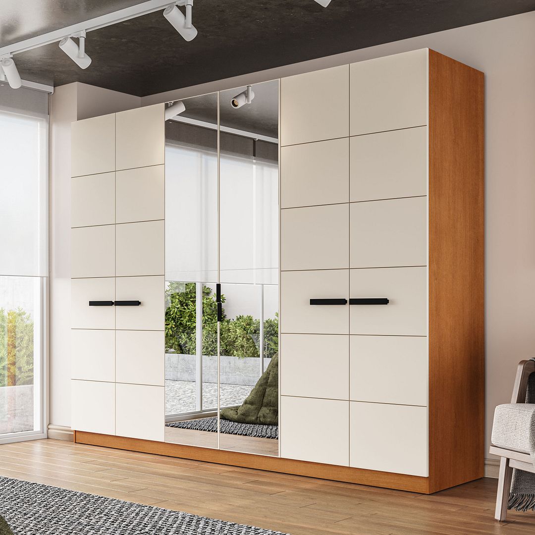 Guarda-Roupa 6 Portas 4 Gavetas 242cm Com Design Sofisticado E Acabamento Em Pintura Uv Em Mdp/mdf Politorno