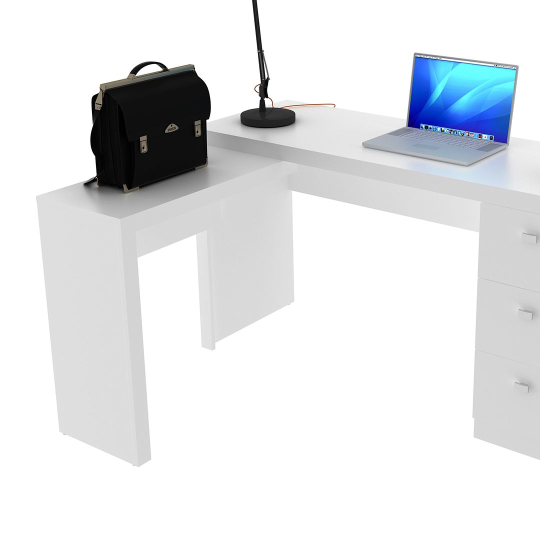 Mesa para Escritório com Apoio Lateral e 3 Gavetas MDP Branco Tecnomobili
