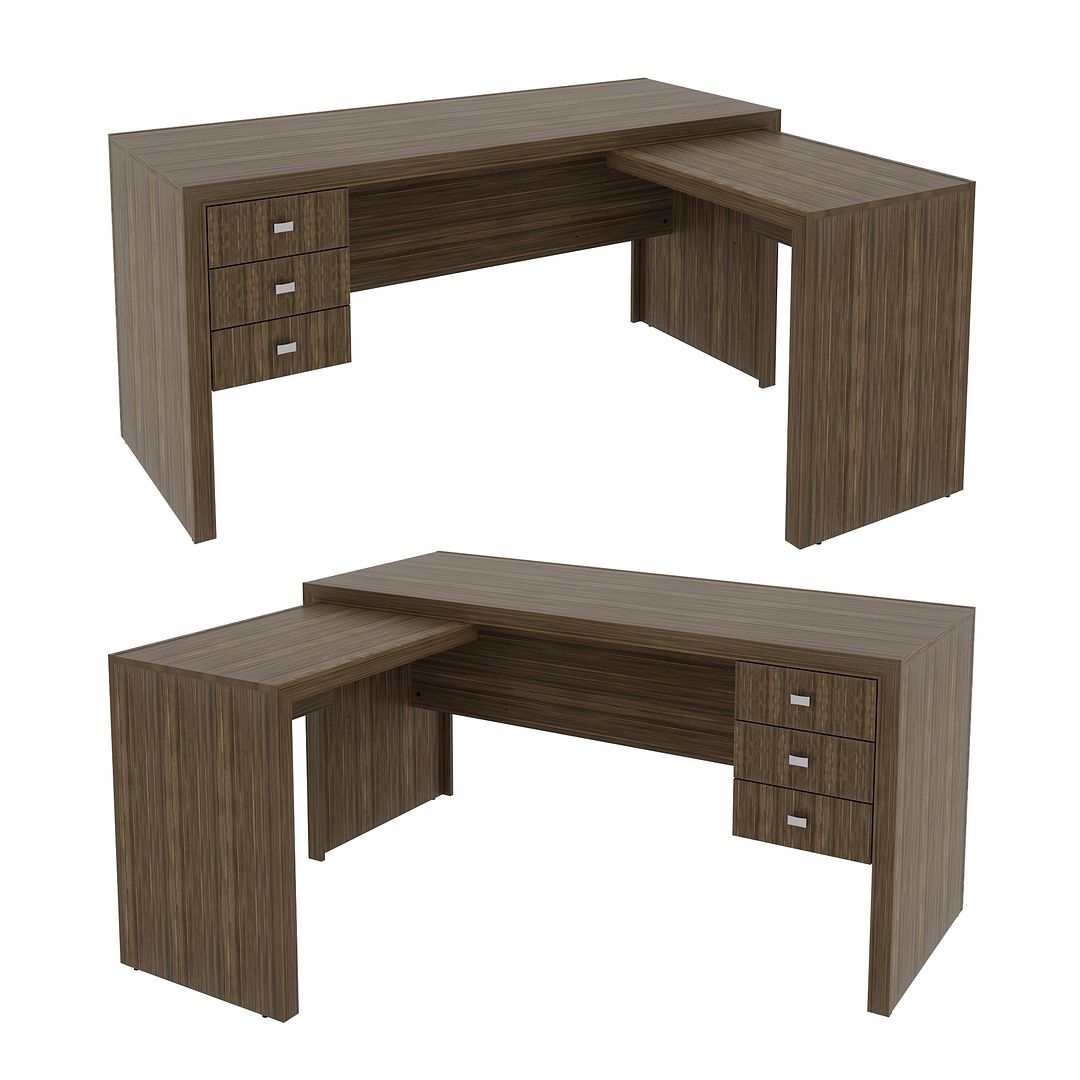 Conjunto de Escritório com 2 Armários 2 Portas 5 Prateleiras e Mesa com Apoio Lateral 3 Gavetas MDP Nogal Tecnomobili