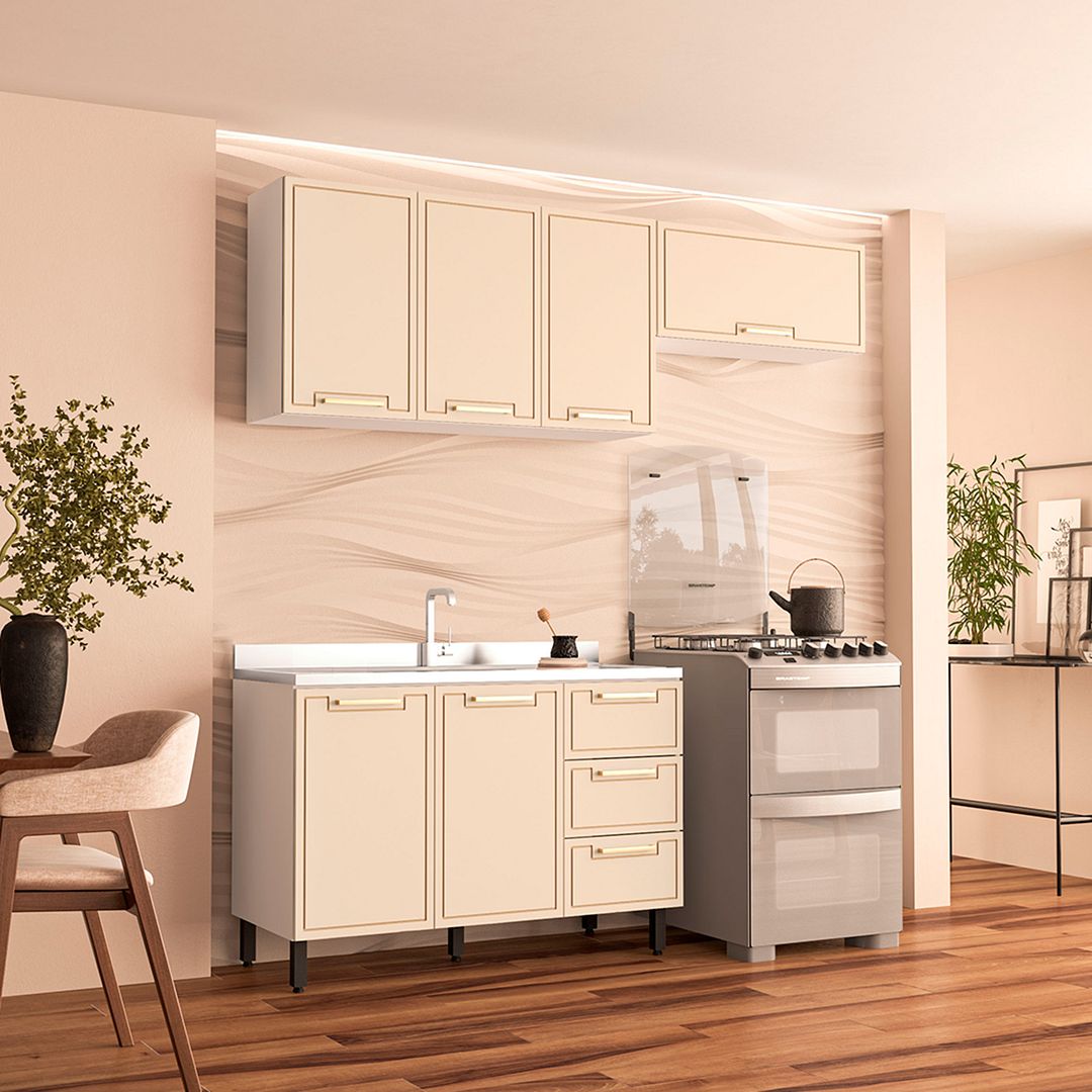 Cozinha Completa 3 Peças 225x200cm Com Corrediça Telescópica Em Mdp/mdf Politorno
