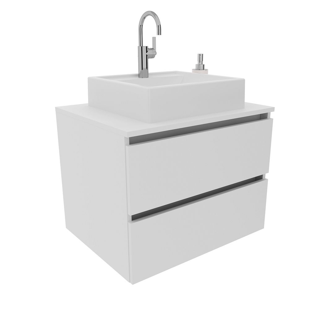 Balcão Gabinete para Banheiro Suspenso 60cm com 2 Gavetas MDP Branco Tecnomobili