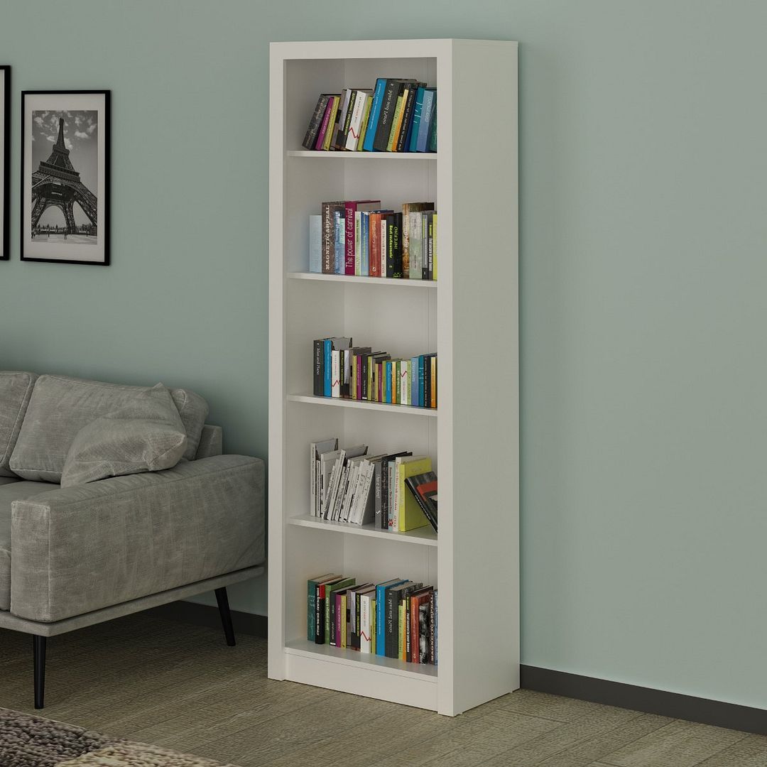 Conjunto de Escritório com Balcão, Estante , Armário e Mesa 138,5cm Formato em L 2 Gavetas MDP Branco Tecnomobili