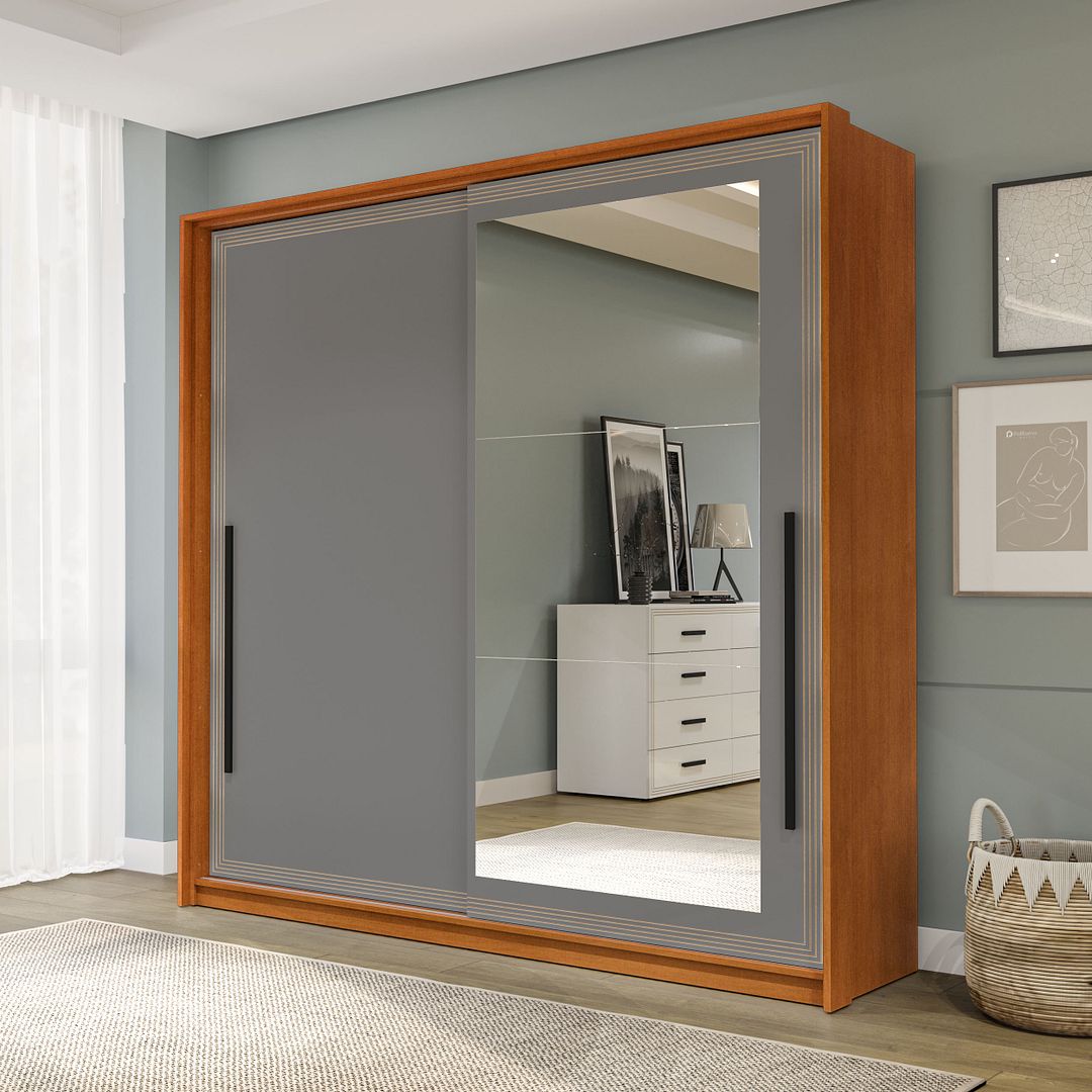 Guarda-Roupa 2 Portas De Correr 2 Gavetas 180cm Com Corrediça Telescópica Em Mdp/mdf Politorno