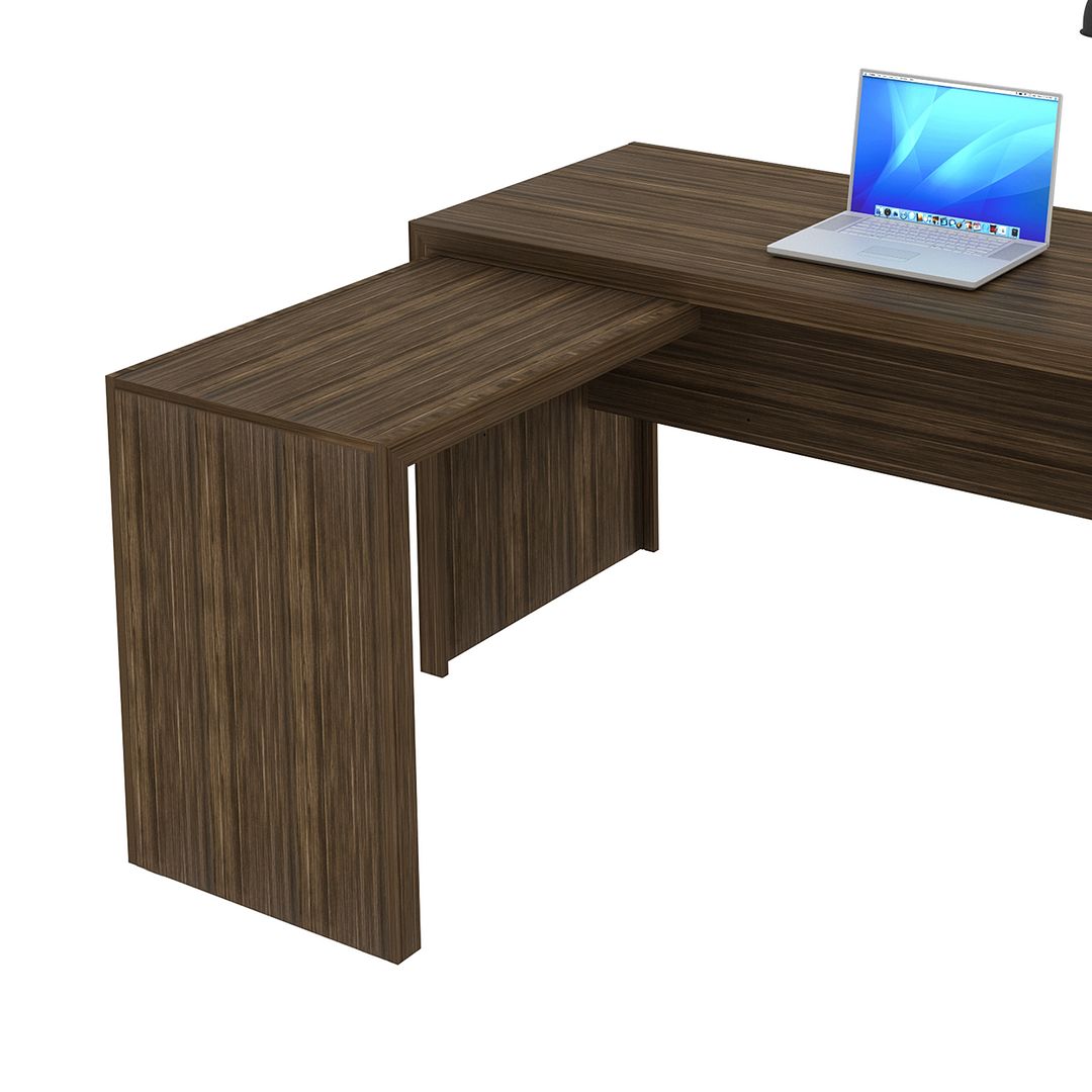 Conjunto de Escritório com 2 Armários 2 Portas 5 Prateleiras e Mesa com Apoio Lateral 3 Gavetas MDP Nogal Tecnomobili