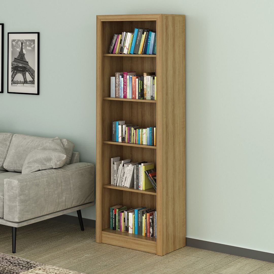 Conjunto de Escritório com Balcão, Estante, Gaveteiro, Mesa e Armário Alto com 2 Portas MDP Amêndoa Tecnomobili